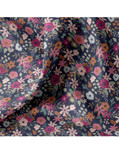 Baumwoll-Popeline-Stoff - Olga marineblau und rosa