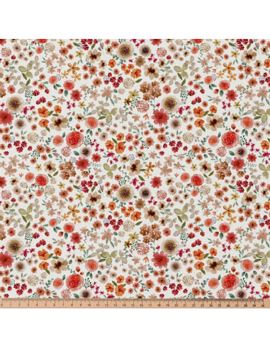 Baumwoll-Popeline-Stoff - Hortense in Ecru und Rot