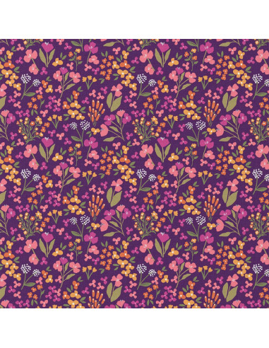 Baumwoll-Popeline-Stoff - Bibury violett und gelb