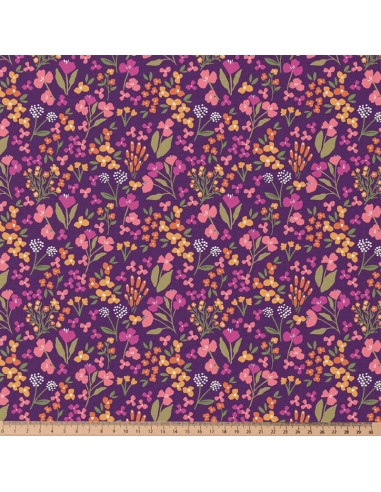 Baumwoll-Popeline-Stoff - Bibury violett und gelb