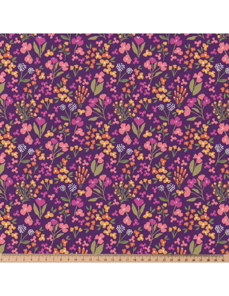 Baumwoll-Popeline-Stoff - Bibury violett und gelb