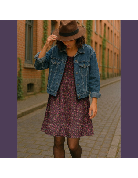 Tissu viscose - Merisier figue et rose