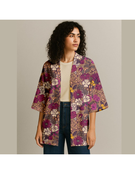 Tissu viscose - Sonja  marron et rose