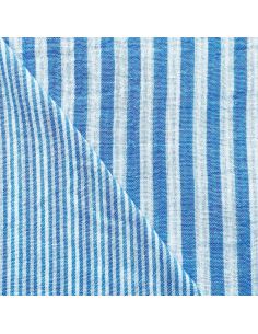 Gekreppter Double-Gauze-Stoff mit Streifen - Azurblau und gebrochenes Weiß