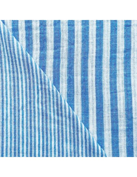 Gekreppter Double-Gauze-Stoff mit Streifen - Azurblau und gebrochenes Weiß