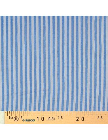 Gekreppter Double-Gauze-Stoff mit Streifen - Azurblau und gebrochenes Weiß