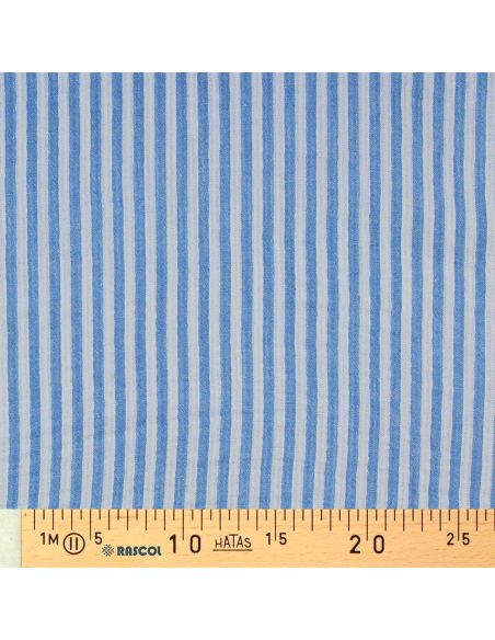 Gekreppter Double-Gauze-Stoff mit Streifen - Azurblau und gebrochenes Weiß