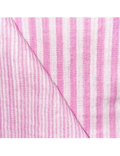 Gekreppter Double-Gauze-Stoff mit Streifen - Bubblegum und gebrochenes Weiß