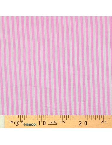 Gekreppter Double-Gauze-Stoff mit Streifen - Bubblegum und gebrochenes Weiß