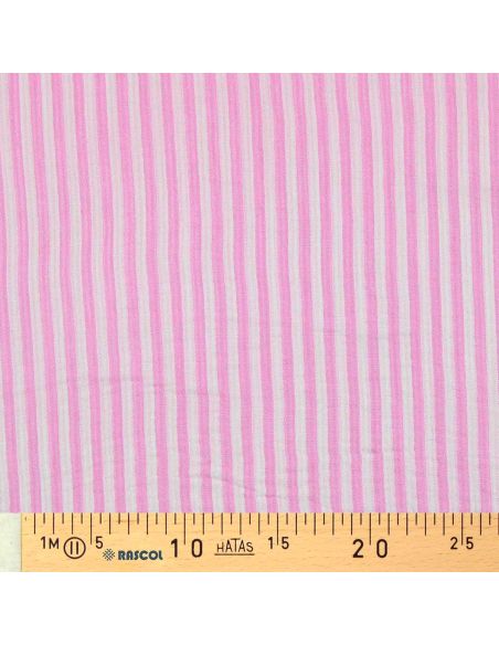 Gekreppter Double-Gauze-Stoff mit Streifen - Bubblegum und gebrochenes Weiß