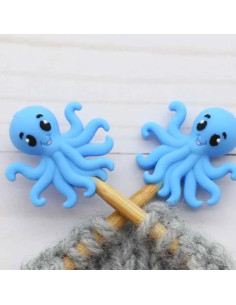 Maschenstopper für Stricknadeln - Blauer Oktopus
