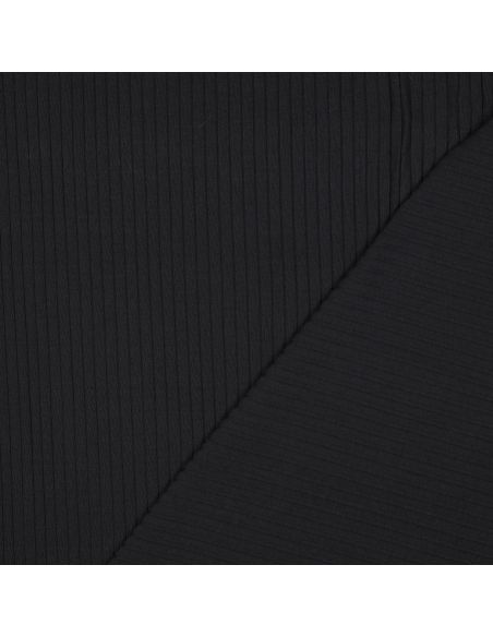 Leichter gerippter Baumwolljersey-Stoff - Schwarz