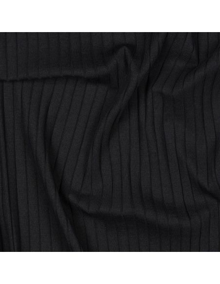 Leichter gerippter Baumwolljersey-Stoff - Schwarz