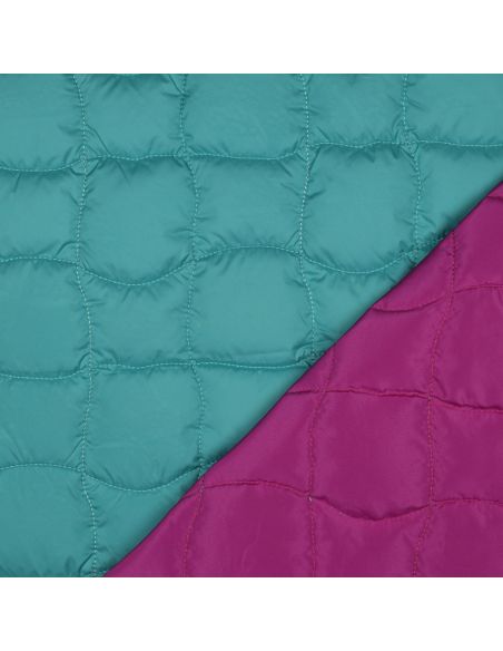 Beidseitig gesteppter Stoff Pop - Cyan und Kirsche