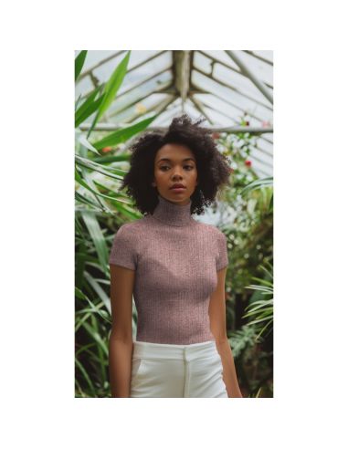 Geripptes Strickgewebe mit Lurex - Roségold