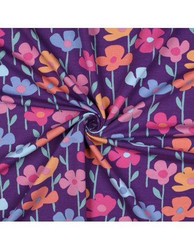Sweatstoff Wiesenblumen - Violetter Hintergrund