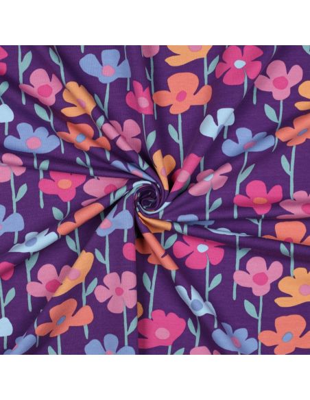 Sweatstoff Wiesenblumen - Violetter Hintergrund