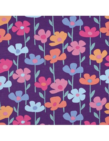 Sweatstoff Wiesenblumen - Violetter Hintergrund