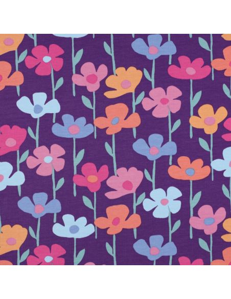 Sweatstoff Wiesenblumen - Violetter Hintergrund