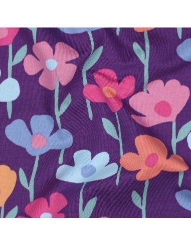 Sweatstoff Wiesenblumen - Violetter Hintergrund