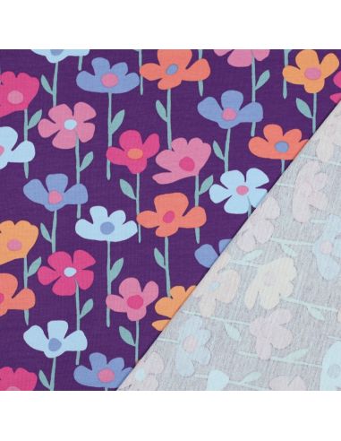 Sweatstoff Wiesenblumen - Violetter Hintergrund