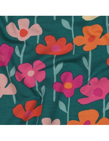 Sweatstoff Wiesenblumen - Grüner Hintergrund