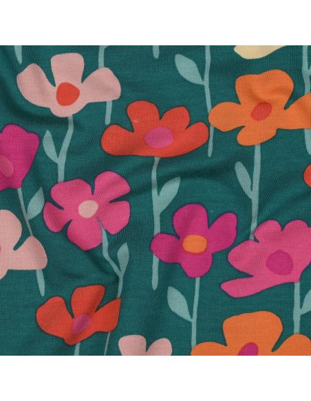 Sweatstoff Wiesenblumen - Grüner Hintergrund