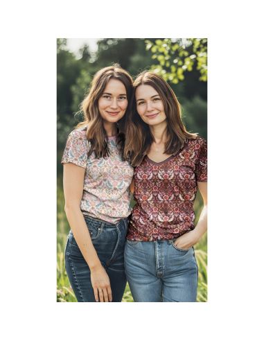 Bedruckter Jersey-Stoff Clara - Roter Hintergrund