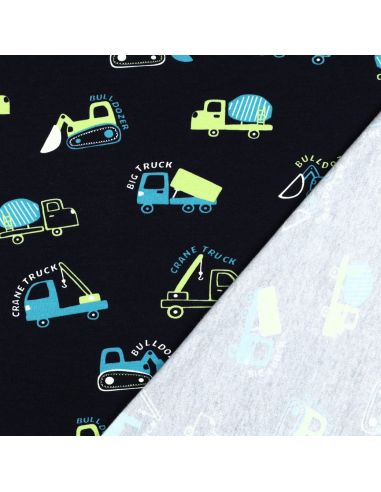 Leichter Sweatstoff mit Baustellenfahrzeugen - Marineblau