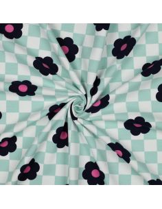 Leichter Sweatstoff mit Blumen - Grün