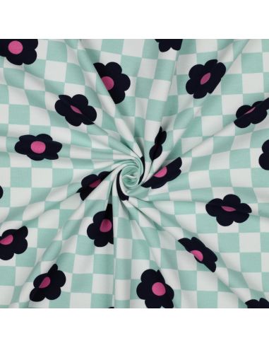 Leichter Sweatstoff mit Blumen - Grün