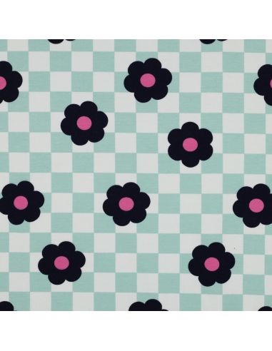 Leichter Sweatstoff mit Blumen - Grün