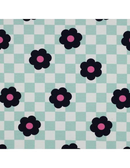 Leichter Sweatstoff mit Blumen - Grün
