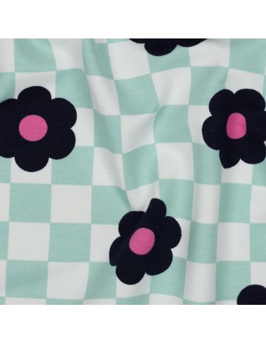 Leichter Sweatstoff mit Blumen - Grün