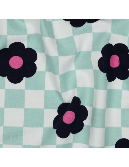 Leichter Sweatstoff mit Blumen - Grün