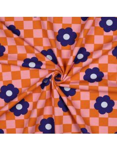 Leichter Sweatstoff mit Blumen - Orange
