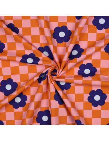 Leichter Sweatstoff mit Blumen - Orange