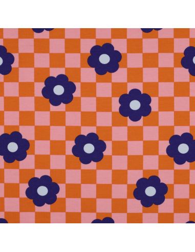 Leichter Sweatstoff mit Blumen - Orange