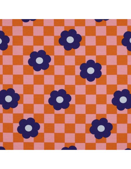 Leichter Sweatstoff mit Blumen - Orange
