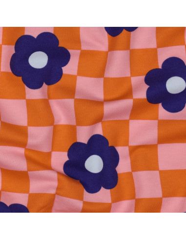 Leichter Sweatstoff mit Blumen - Orange