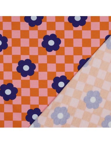 Leichter Sweatstoff mit Blumen - Orange