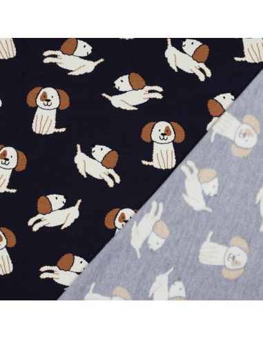 Leichter Sweatstoff mit Hunden - Marineblau