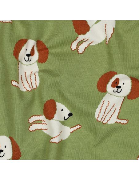 Leichter Sweatstoff mit Hunden - Grün