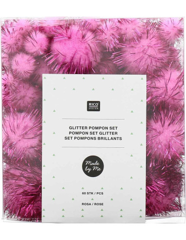 Set mit 60 glänzenden Pompons - Rosa