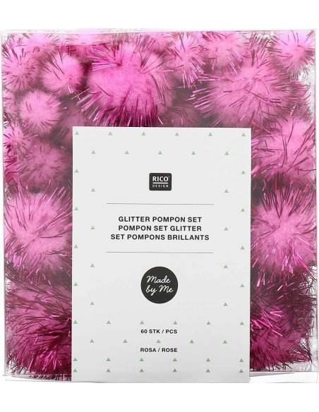 Set mit 60 glänzenden Pompons - Rosa