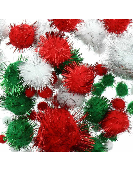 Set mit 60 glänzenden Pompons - Weihnachten
