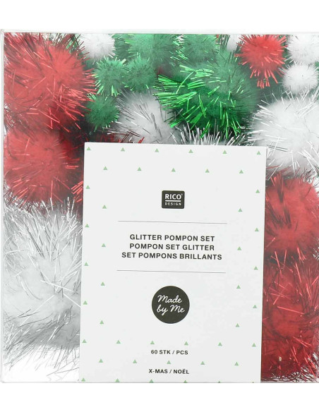 Set mit 60 glänzenden Pompons - Weihnachten