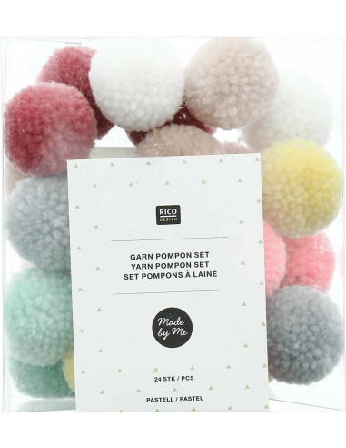 Set aus 24 Wollpompons - Pastellfarben