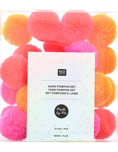 Set aus 24 Wollpompons - Neonfarben
