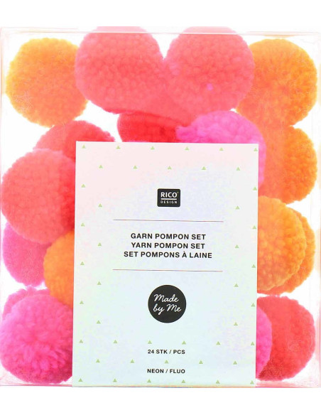 Set aus 24 Wollpompons - Neonfarben